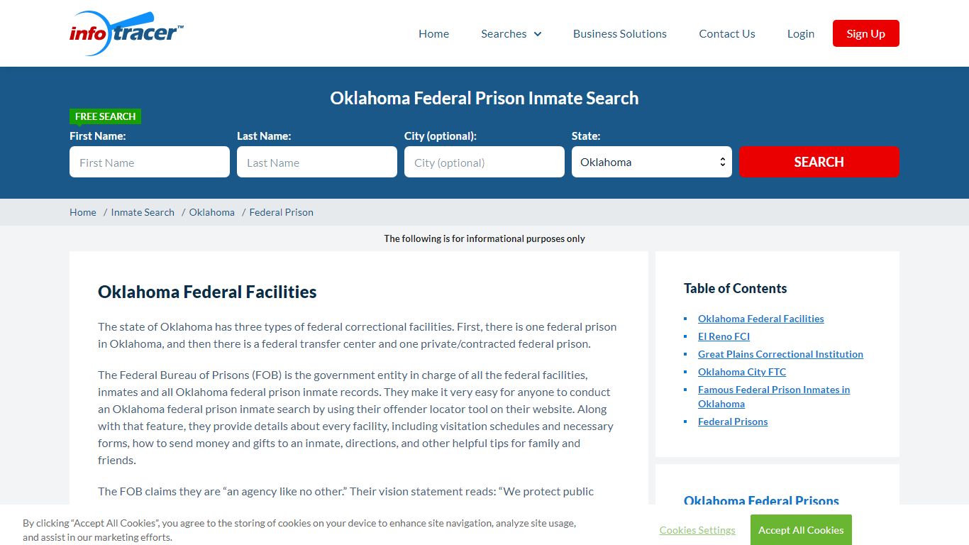 Oklahoma Federal Prisons Inmate Records Search - InfoTracer