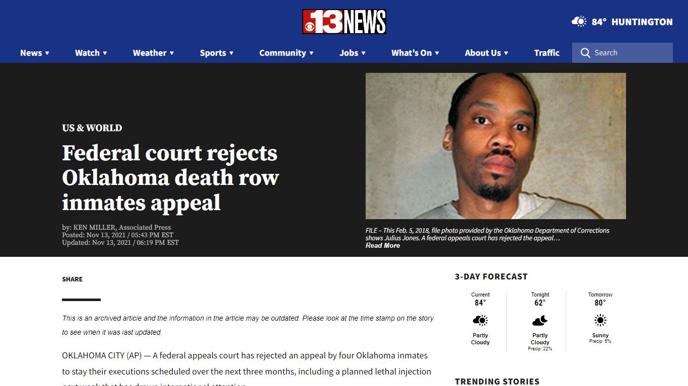 Federal court rejects Oklahoma death row inmates appeal ...